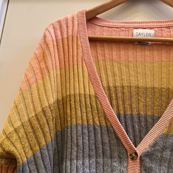 SAYLOR Syra Striped Linen Cotton Cardigan Large - Picture 10 of 12